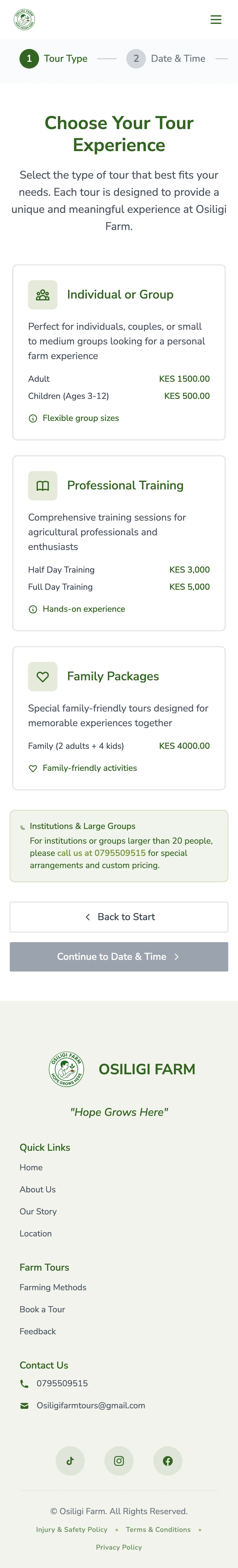 Farm tour booking screenshot